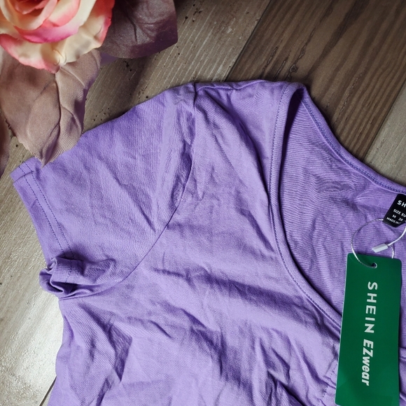 NWT SHEIN EZwear Violet Purple Solid Drawstring Ruched Tee Size 6 - Picture 16 of 16
